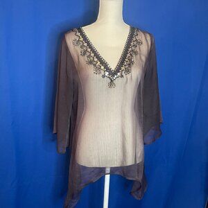 Purple Sheer Jewel Embellished Top SIZE M